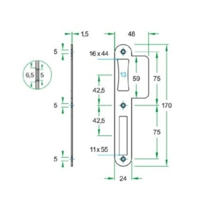 Artitec Artitec afgeronde sluitplaat 170x24 mm voor projectsloten - Zwart