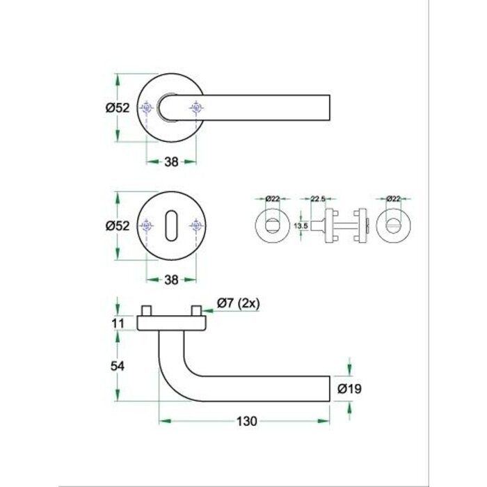 Artitec Black door handles 'LIDO' on round plastic rosettes