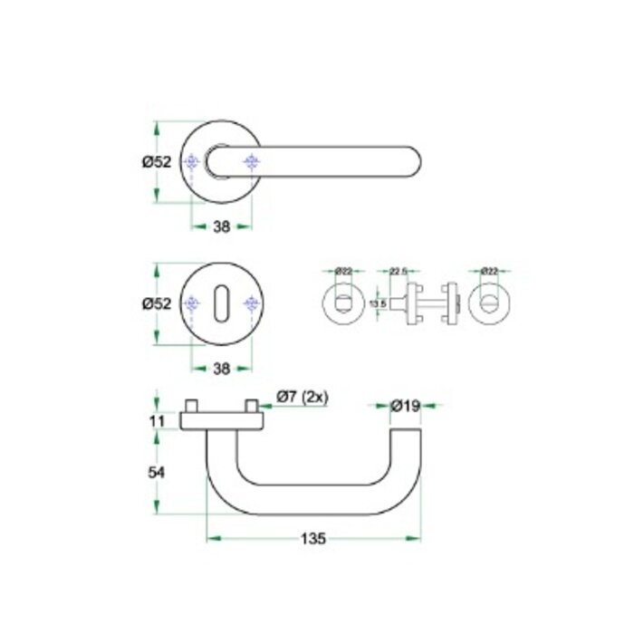 Artitec Black door handles 'UNO' on round plastic rosettes
