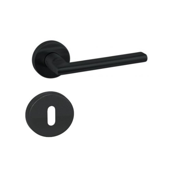 Artitec Black door handles 'VIGO' on round plastic rosettes