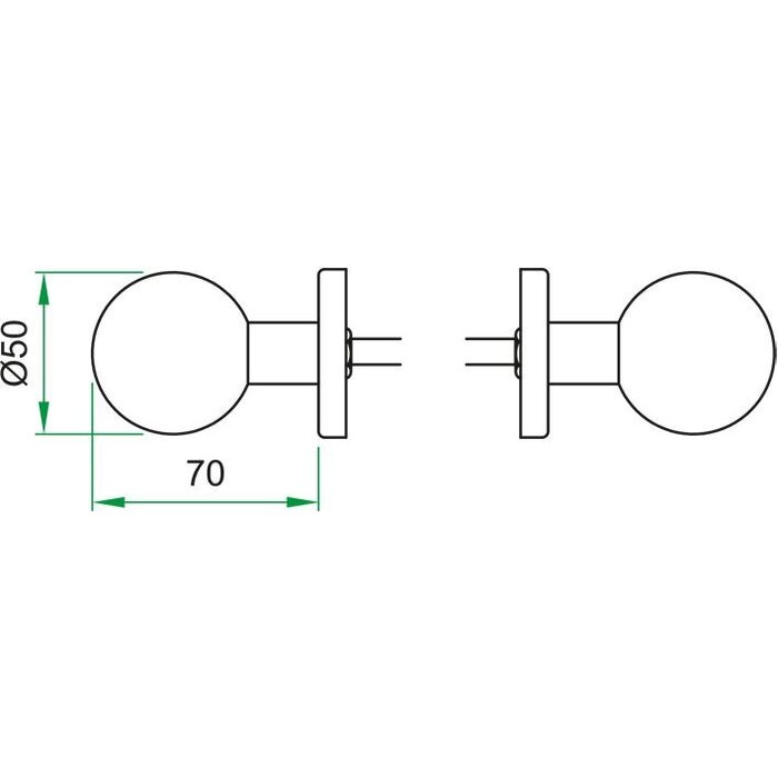 Artitec Bouton boule noir Ø 50mm fixé sur rosace sans cames - Droit