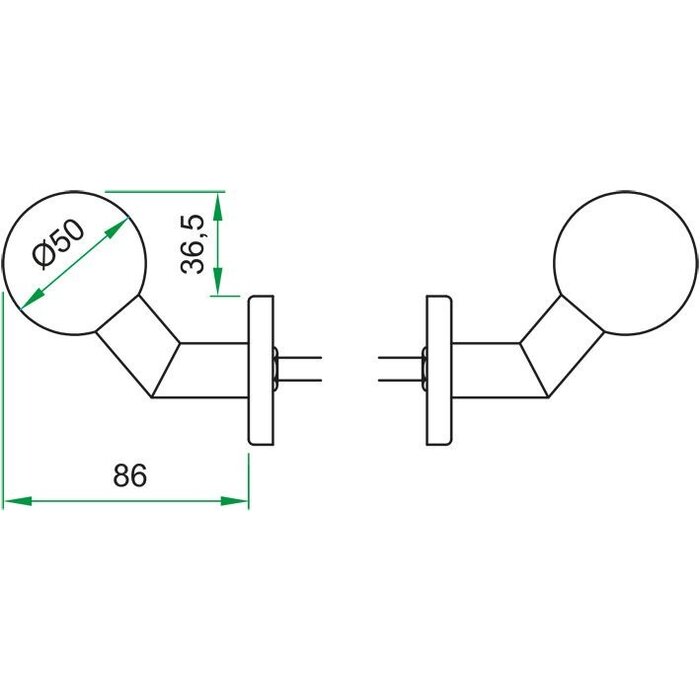 Artitec Black ball knob Ø 50mm fixed on rosette without lugs - Angled 45°