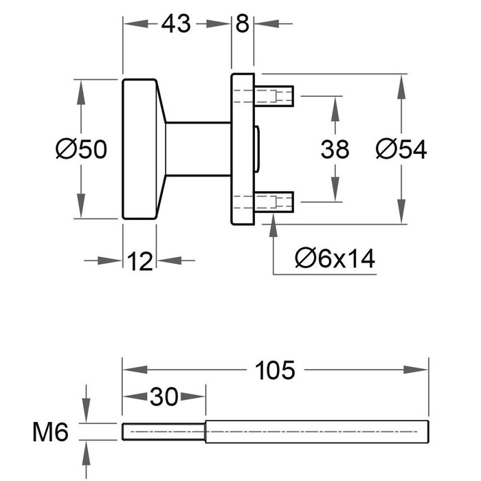 Artitec Fixed flat black door knob Ø 50 mm with cams and changeable pin - Straight