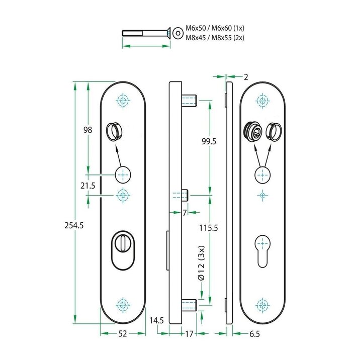 Artitec Black security door fitting with core pull protection on shield SKG*** 2 x door handle - PC -2 mm