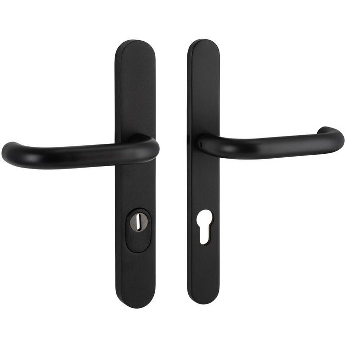 Artitec Black security door fitting with core pull protection on narrow shield SKG*** 2 x door handle - PC 92 mm