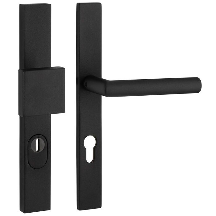 Artitec Black security door fitting with core pull protection on straight shield SKG*** button/door handle - PC 72 mm