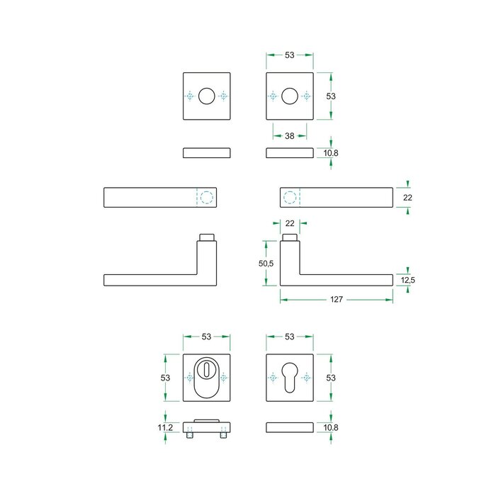 Artitec Veiligheidsdeurbeslag op vierkant rozet - SKG***  - Zwart met fijne structuur