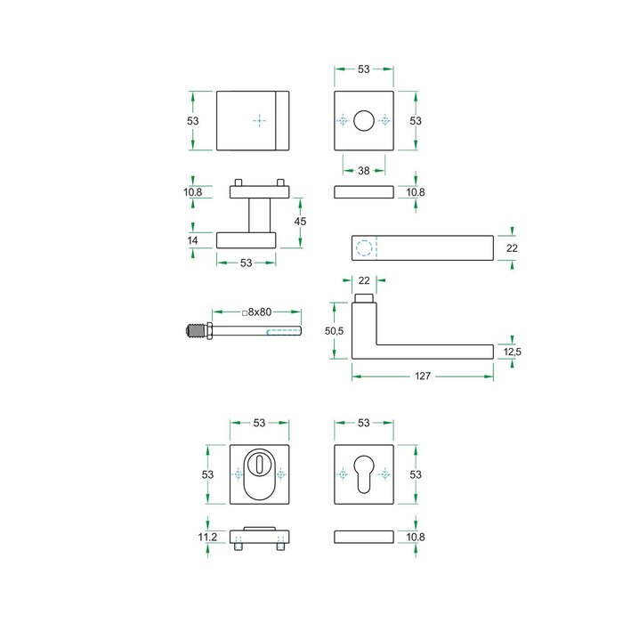 Artitec Security door fitting on square rosette - SKG*** - Black with fine structure