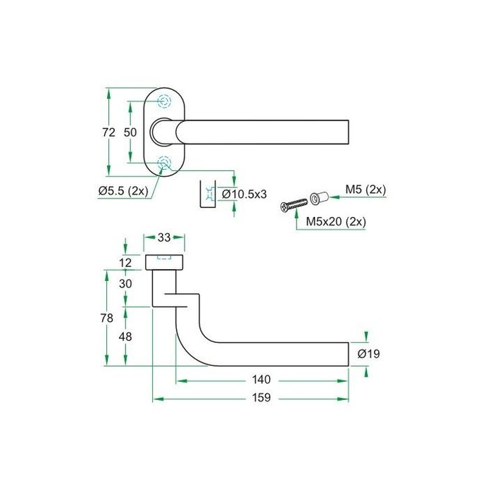 Artitec Ferrure de porte profilée sur rosace ovale - CLASSE 4 - Noir à structure fine - Recadrée
