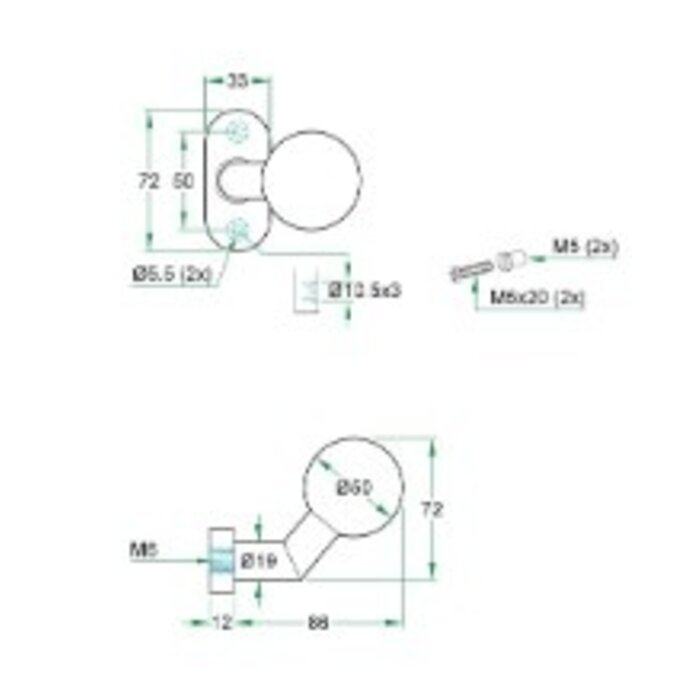Artitec Fixed round black doorknob on oval rosette - Slanted