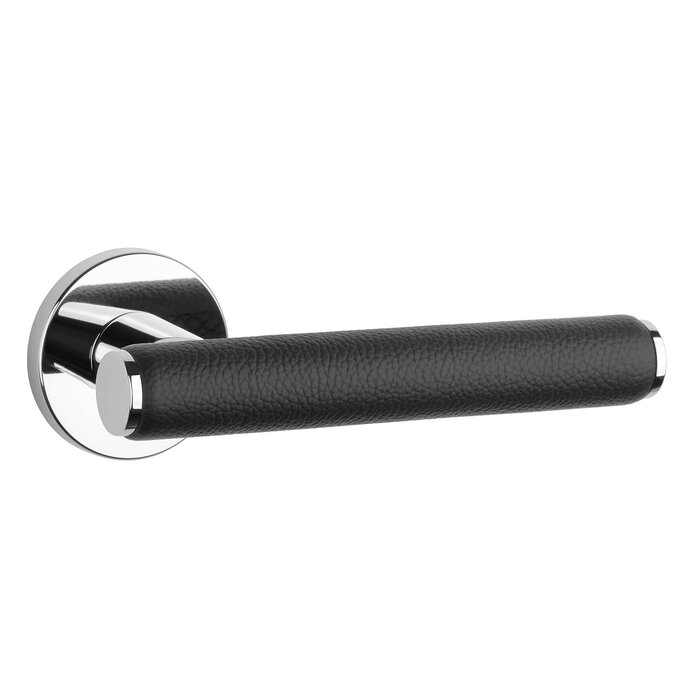 Aprile Poignées de porte Aprile massives EGERIA Ø52mm - Chrome poli/cuir noir