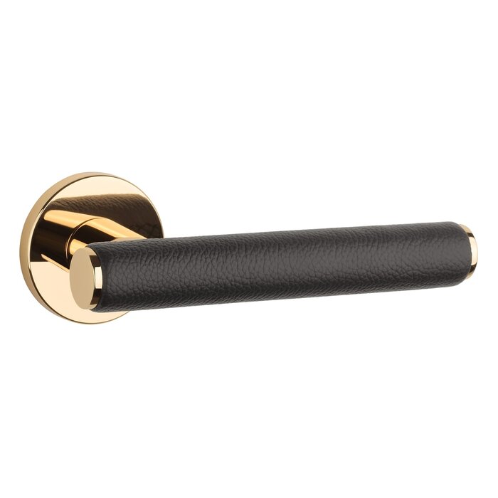 Aprile Massieve Aprile deurklinken EGERIA Ø52mm - Goud gepolijst/bruin leder