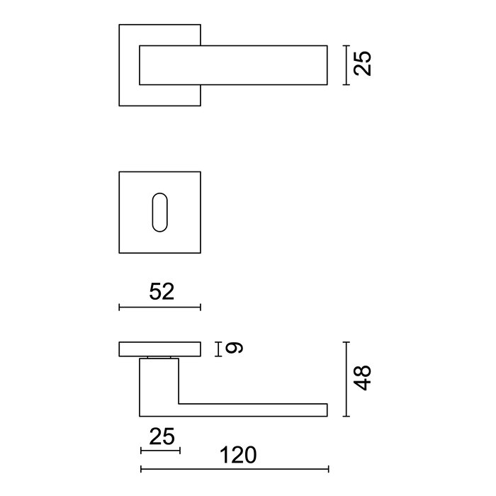 HDD Solid stainless steel door handles 'Square 1'