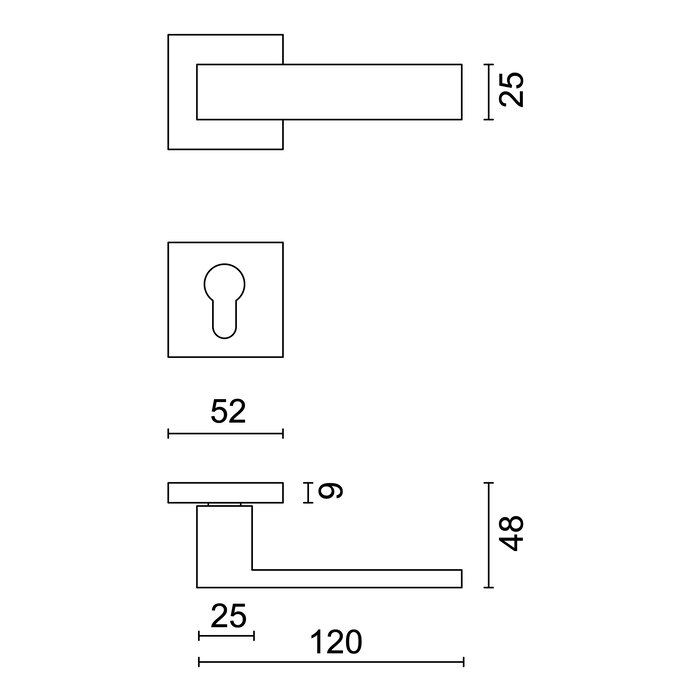 HDD Solid stainless steel door handles 'Square 1'