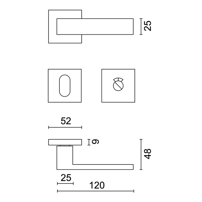 HDD Solid stainless steel door handles 'Square 1'