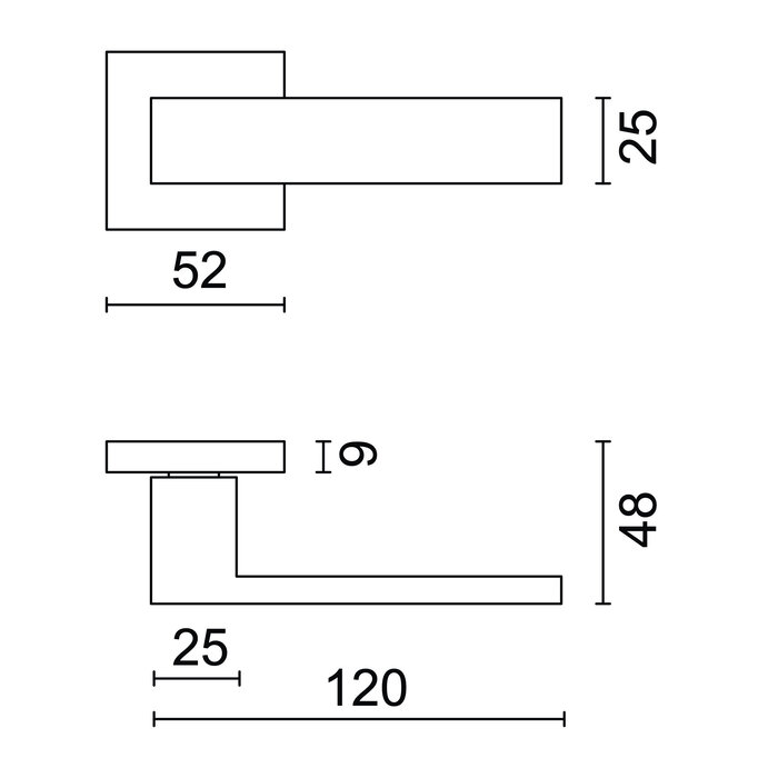HDD Solid stainless steel door handles 'Square 1'