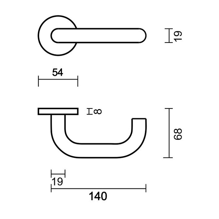 HDD Poignées de porte en acier inoxydable « Zero U shape » 19 mm