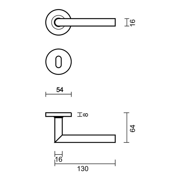 HDD RVS deurklinken Zero I Shape 16 mm