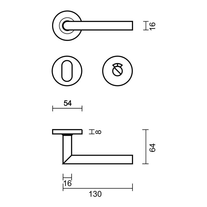 HDD Stainless steel door handles Zero I Shape 16 mm