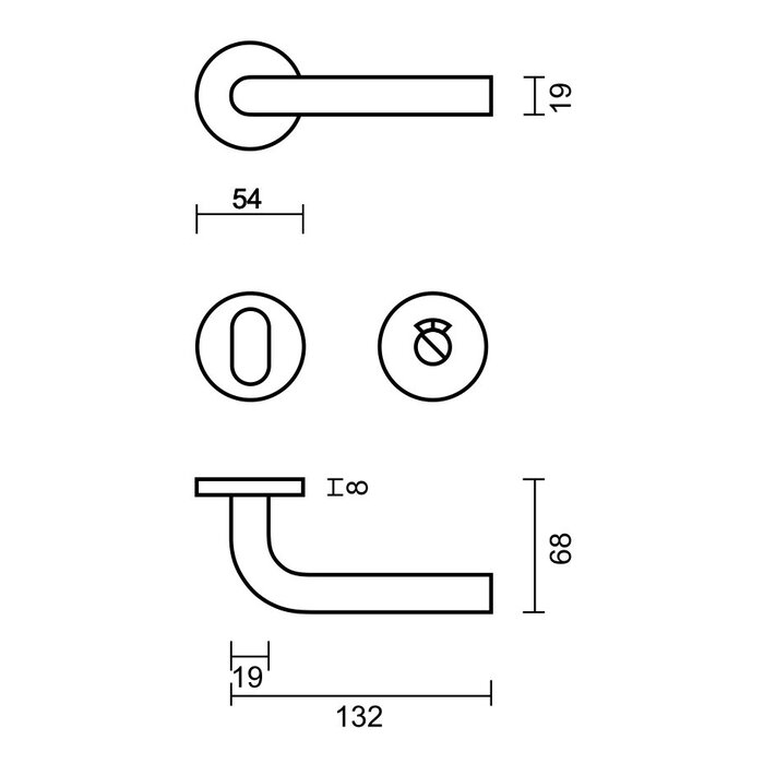 HDD Edelstahl-Türgriffe L-Form 19 mm