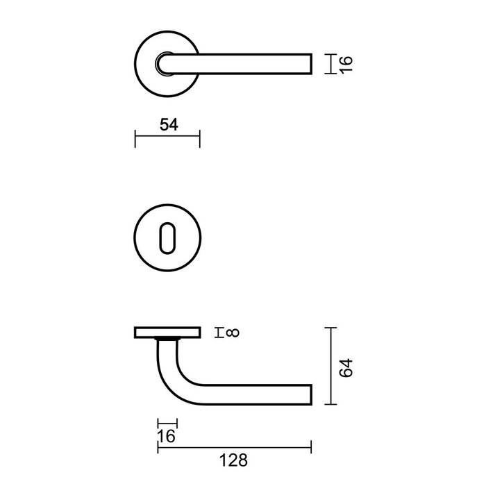 HDD RVS deurklinken L - shape 16 mm