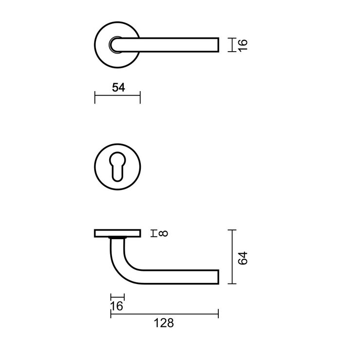 HDD Stainless steel door handles L - shape 16 mm