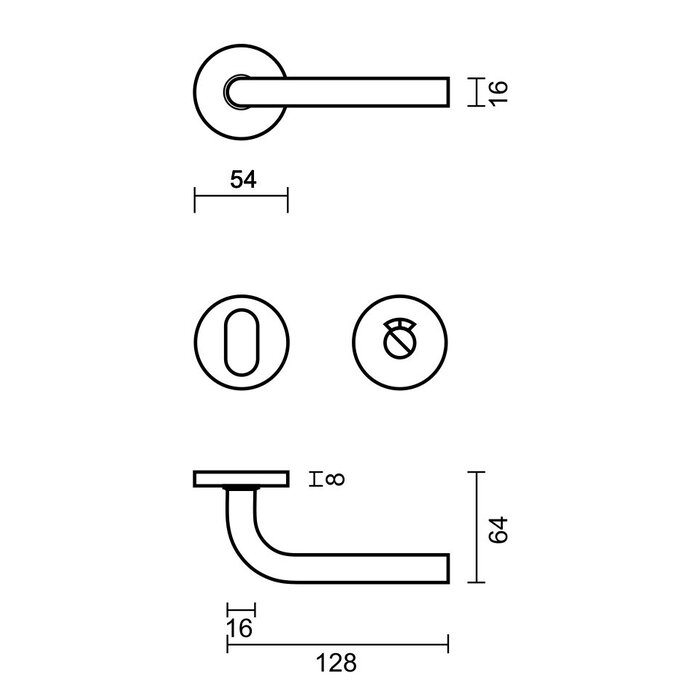 HDD RVS deurklinken L - shape 16 mm