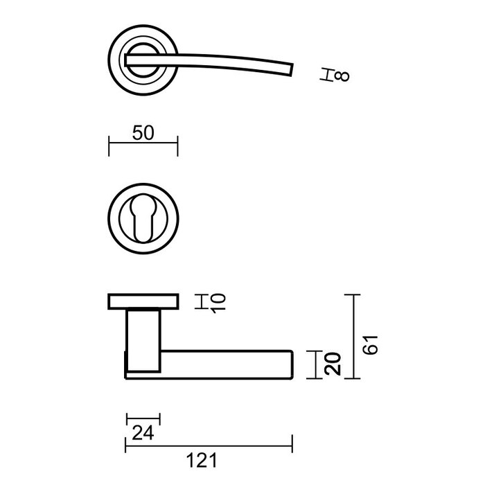 HDD Solid stainless steel look door handles Mirca