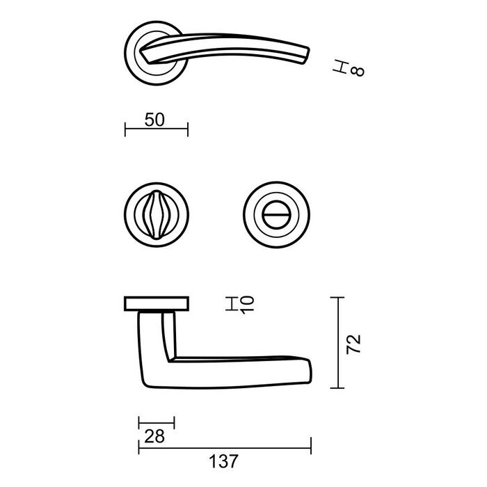 HDD Solid Dune door handles in stainless steel look