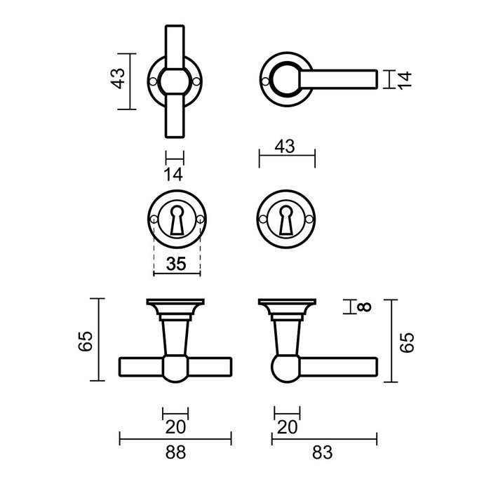 HDD Solid stainless steel look door handles Petra T+L
