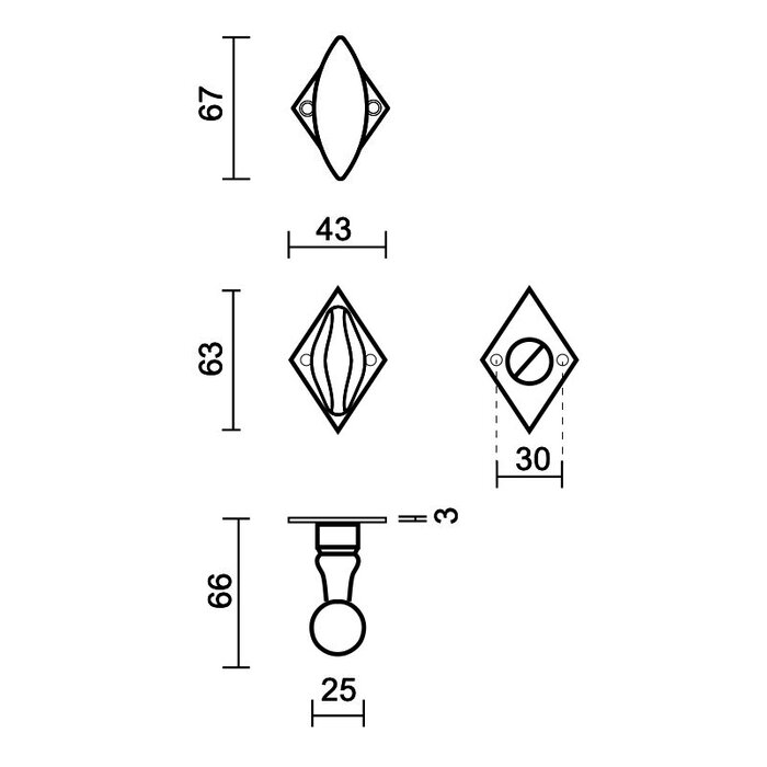 HDD Black door handles Olina diamond cast iron look