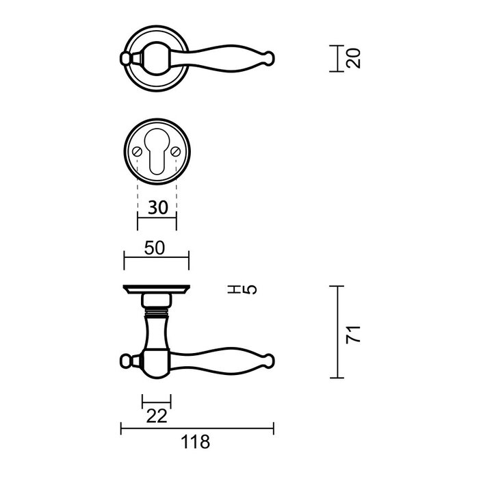 HDD Poignées de porte dorées Natalie