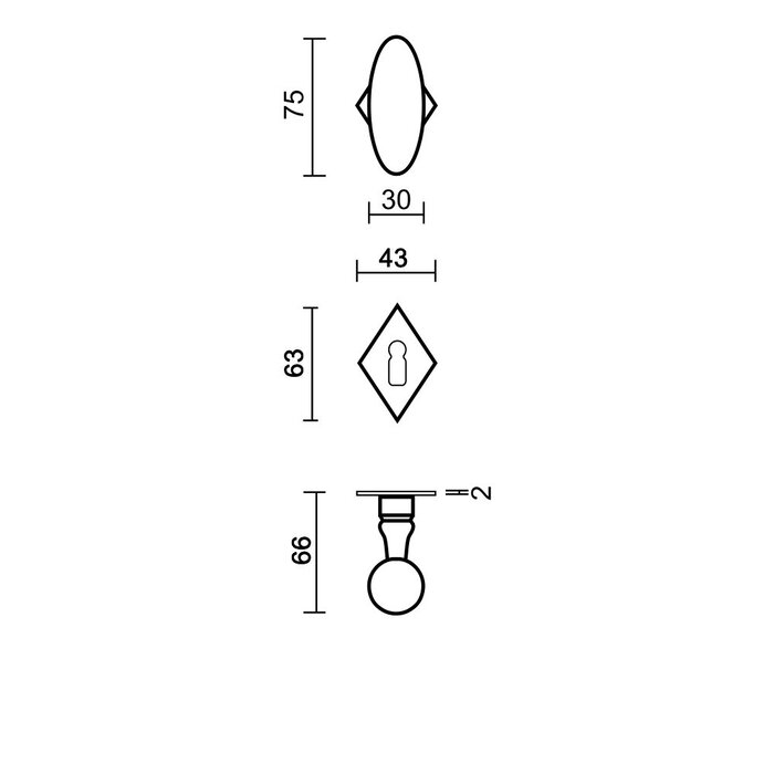 HDD Rust-colored door handles 'Olive diamond'