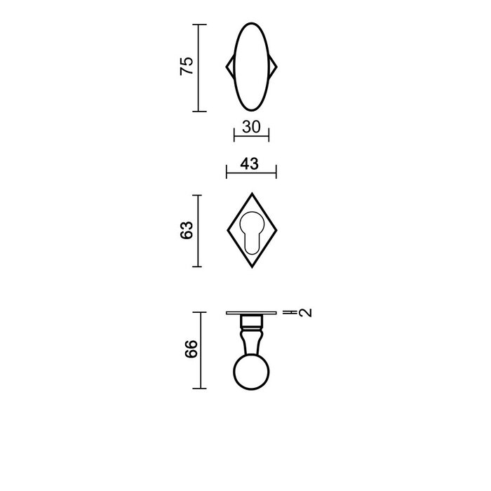 HDD Rostfarbene Türgriffe 'Olive Diamond'