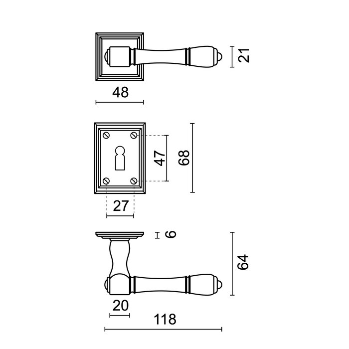 HDD Door handles Carre in rust color - Square