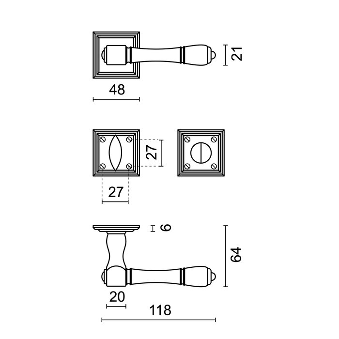 HDD Door handles Carre in rust color - Square
