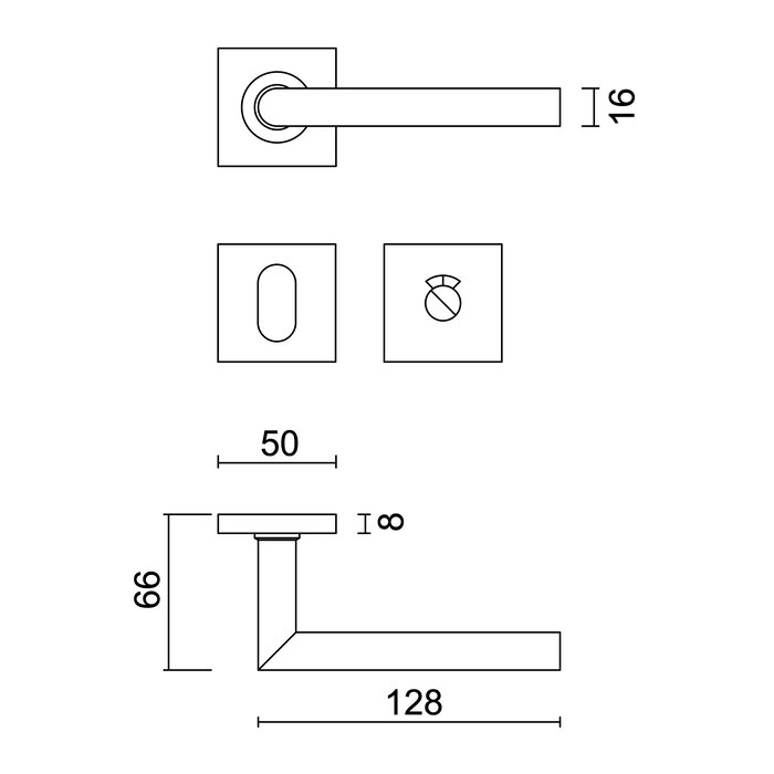 HDD Stainless steel door handles "Square I shape 16 mm" also for outdoor use