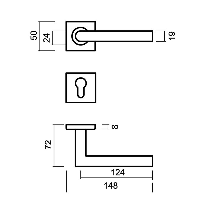 HDD Stainless steel door handles Square "I shape 19 mm" also for outdoor use