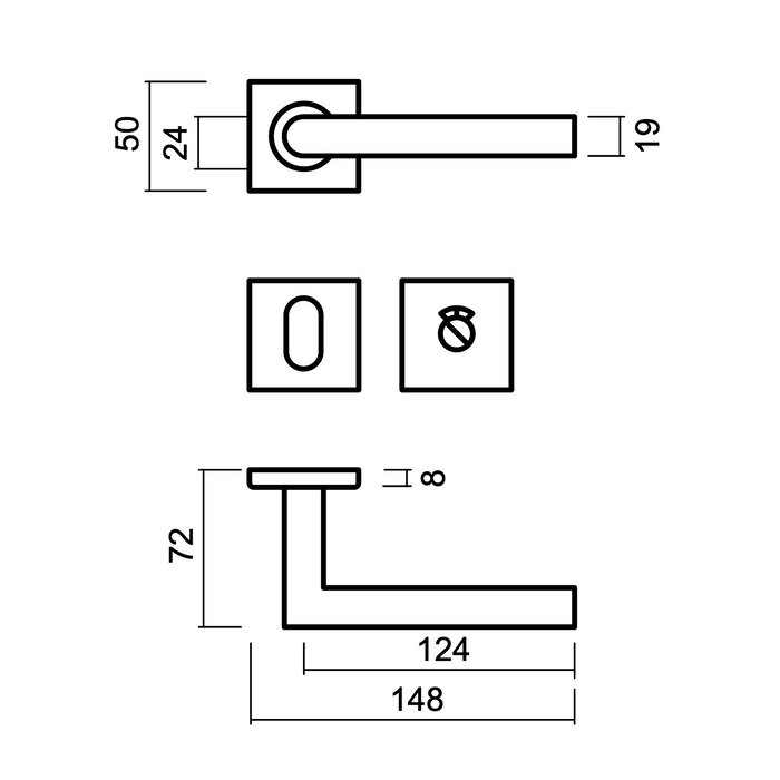 HDD RVS deurklinken Square "I shape 19 mm" ook voor buiten