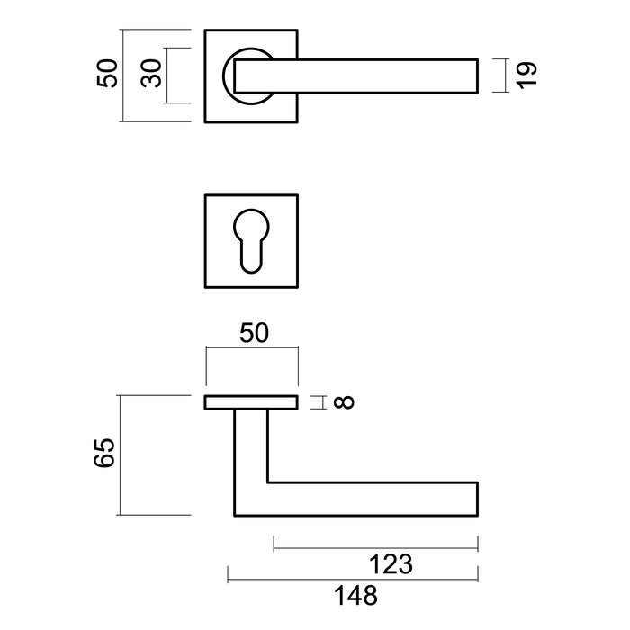 HDD Stainless steel door handles "Cubic shape 19mm" also for outdoor use