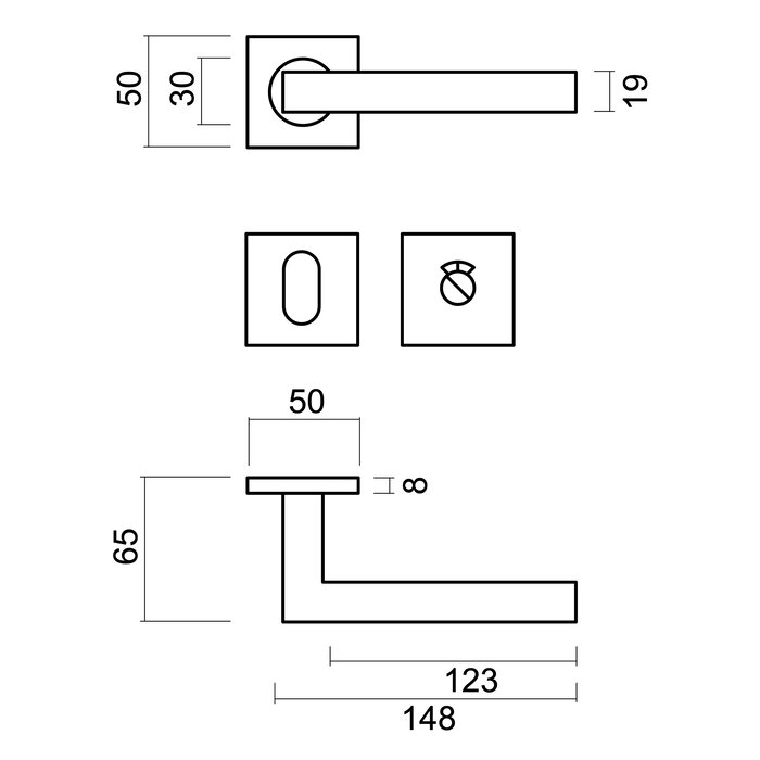HDD RVS deurklinken "Kubic shape 19mm" ook voor buiten