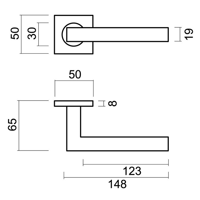 HDD Stainless steel door handles "Cubic shape 19mm" also for outdoor use
