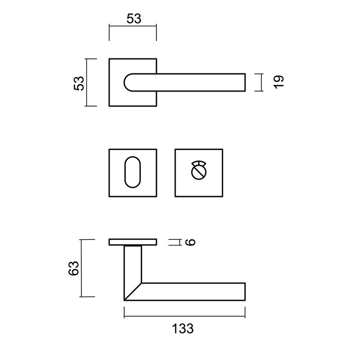 HDD RVS deurklinken flat square "I-shape 19mm" ook voor buiten