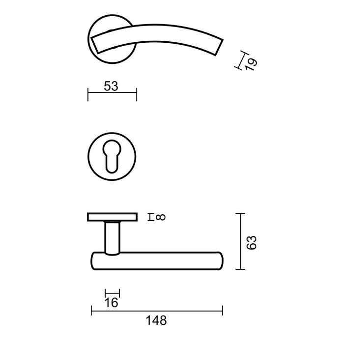 HDD Stainless steel door handles 'GT shape 19mm' also for outdoor use