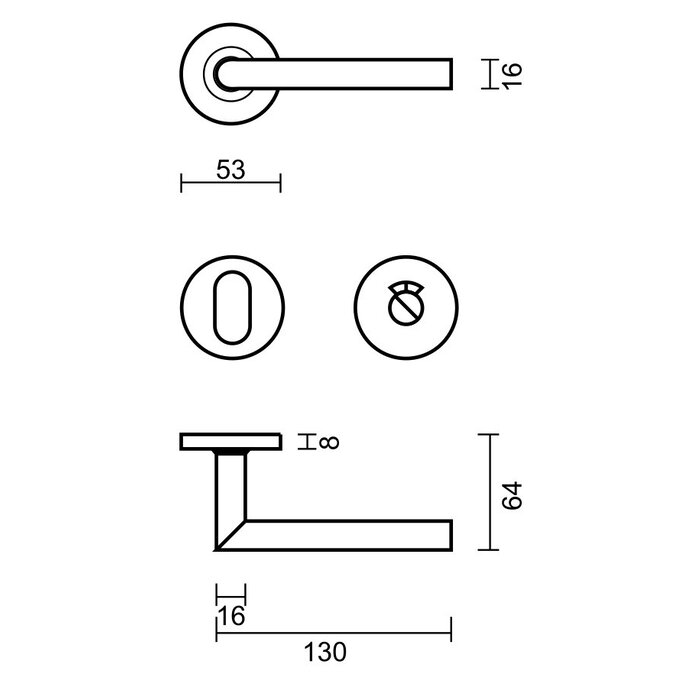 HDD Poignées de porte en acier inoxydable "Rocker" 16 mm également pour l'extérieur