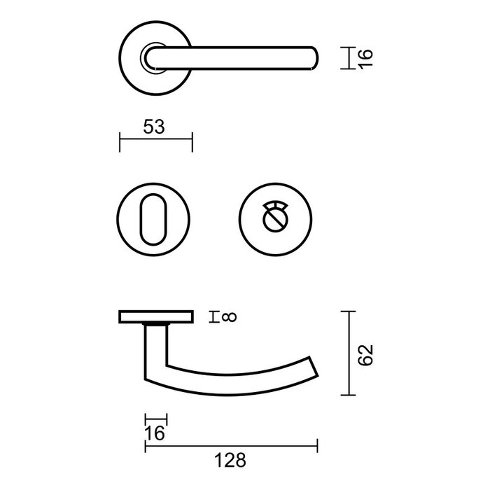 HDD Stainless steel door handles "Wals" 16mm