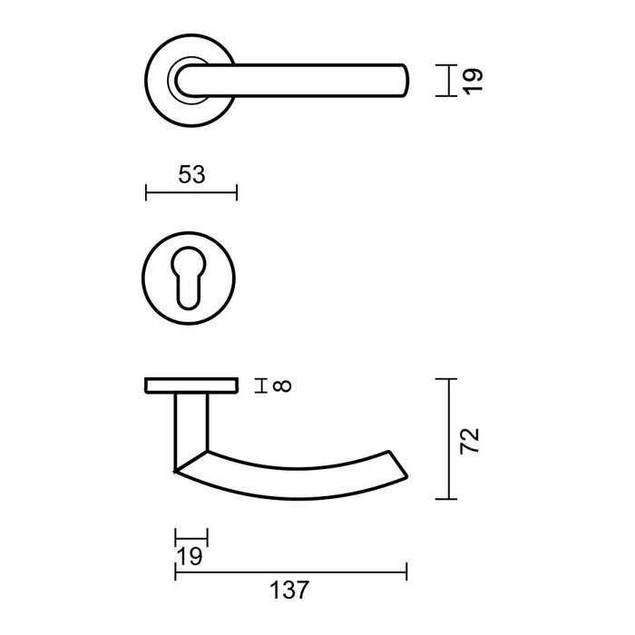 HDD Deurklinken Eco C shape 19 mm