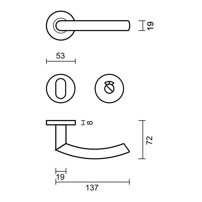 HDD Deurklinken Eco C shape 19 mm