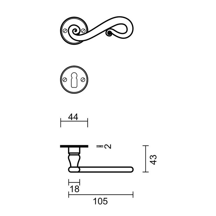 HDD Iron door handles 'Romana round'