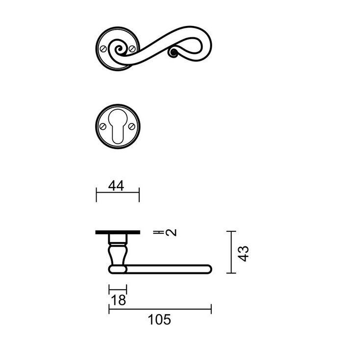 HDD Iron door handles 'Romana round'